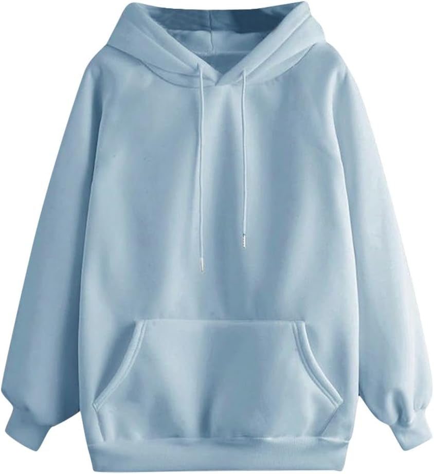 Women's Oversized Hoodies - Casual Loose Fit Long Sleeve Sweatshirts with Pockets, Plus Size Solid Color Drawstring Hooded Pullover Tops - UK Clearance