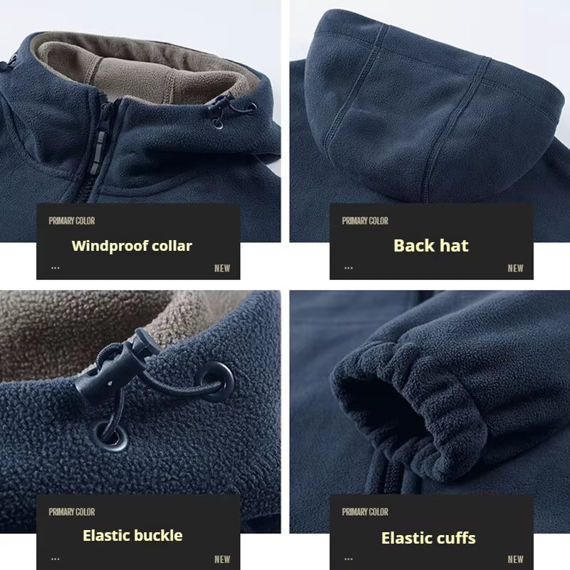Autumn Winter New Hooded Fleece Jacket Men Outdoor Sports Windproof Tactical Zip Coat Men Warm Thick High Quality Jacket Male