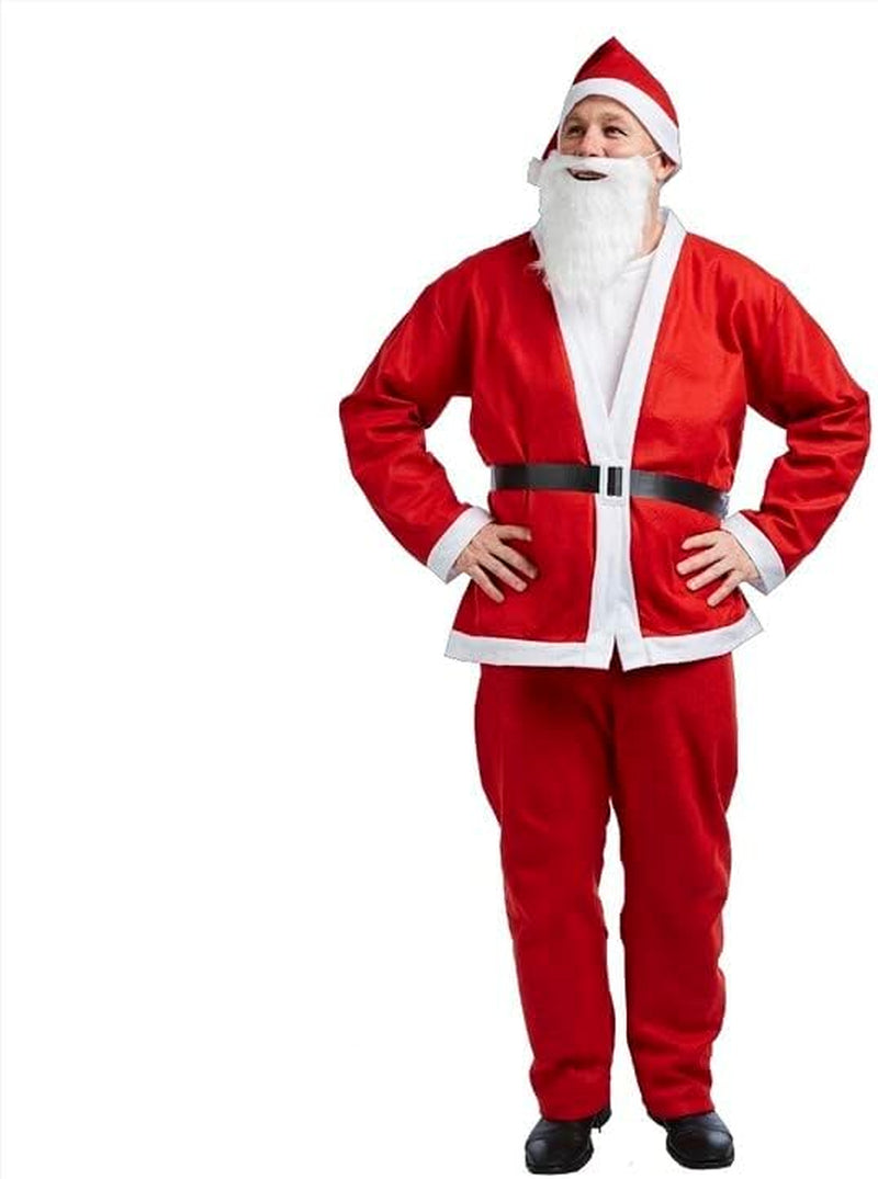 5-Piece Adult Santa Claus Costume Set for Men, Unisex Felt Cosplay Outfit for Christmas Celebrations, Red/White