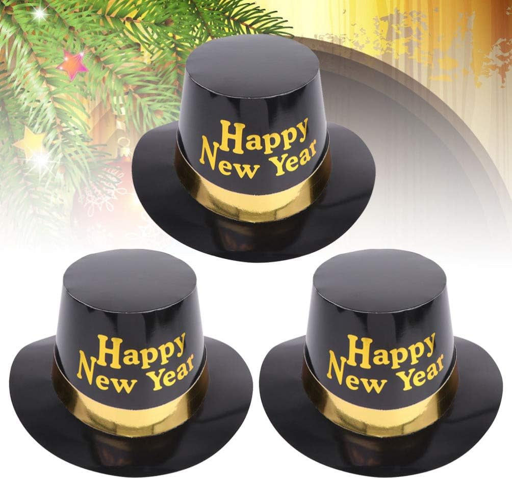 Set of 3 Glittering New Year Top Hats for 2021 Celebration and Cosplay Costumes - Yellow