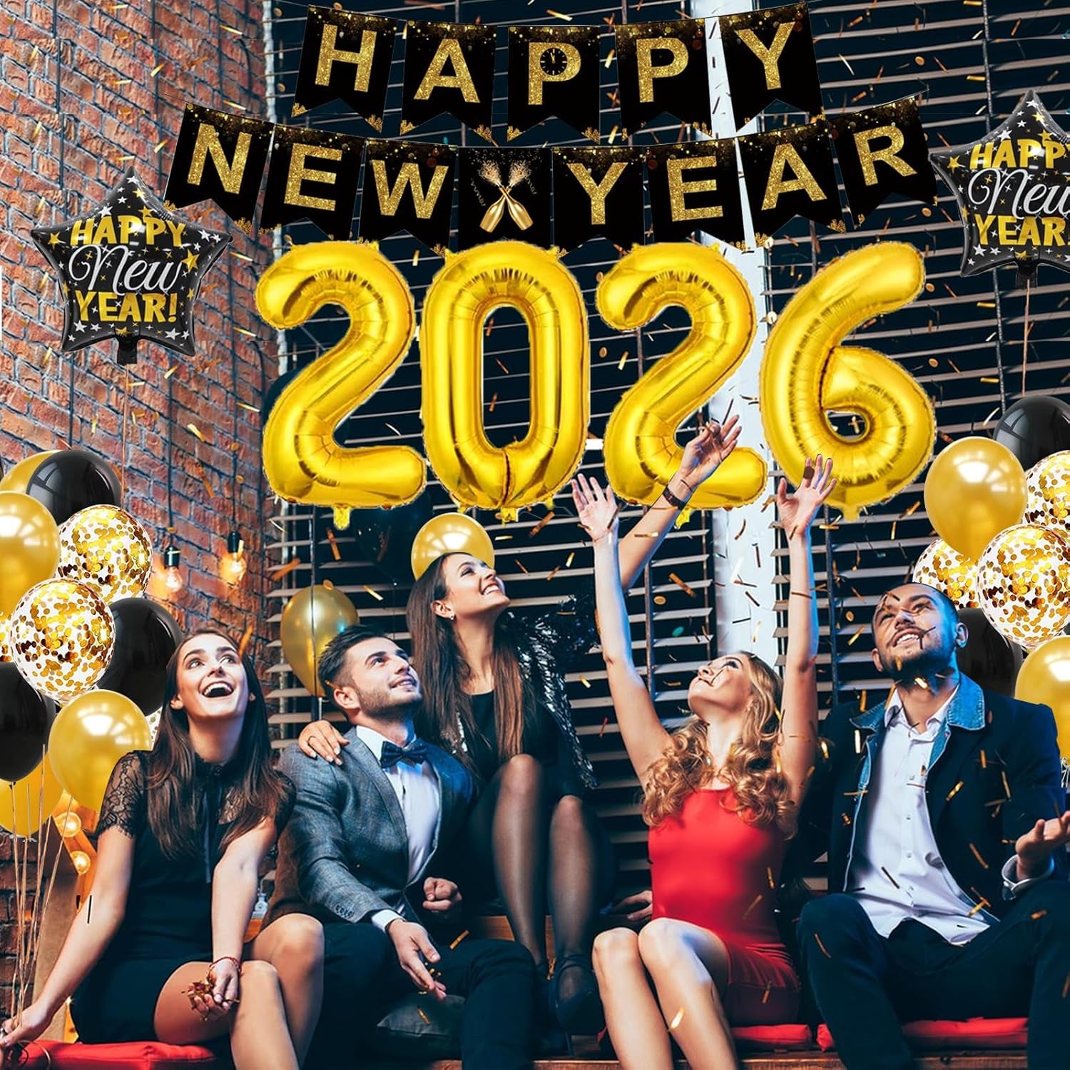 2026 New Year's Eve Celebration Decorations: Elegant Party Banners, Foil Balloons, and Photo Booth Props in Black and Gold