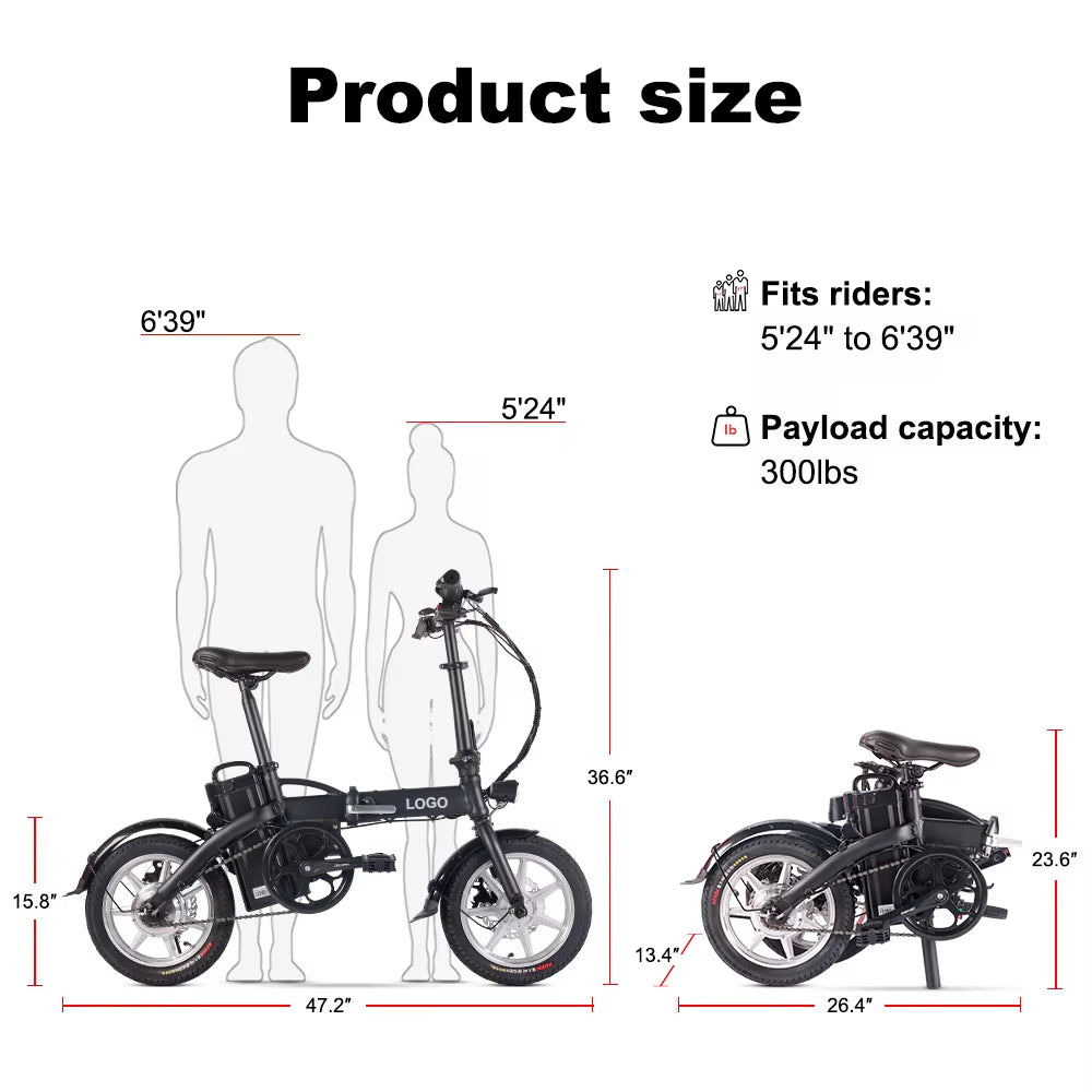 Wholesale 14 Inch Folding Small Ebike Portable 250W US Stock 48V 7.8Ah Disc Brake E Bike Foldable Adult Electric Bike from China