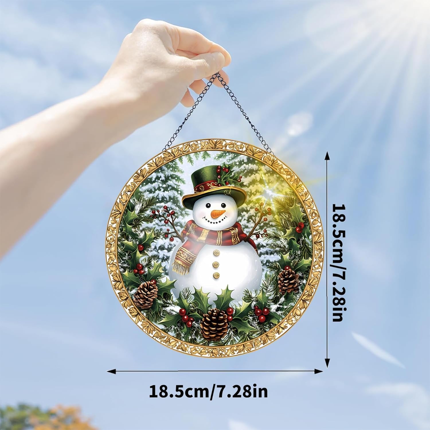 Colorful Acrylic Suncatcher, Christmas Hanging Window Decor with Printed Stained Glass Style Design Sun Catcher, Rainbow Maker Wall Art, Gift Idea & Garden Ornament Indoor Outdoor Use 7.8 X 7.8 Inch