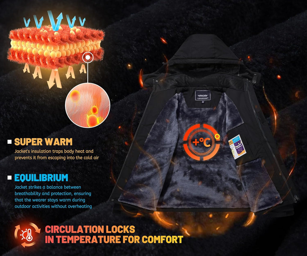 Men'S Waterproof Fleece Mountain Jacket Windproof Warm Ski Jacket Multi-Pockets