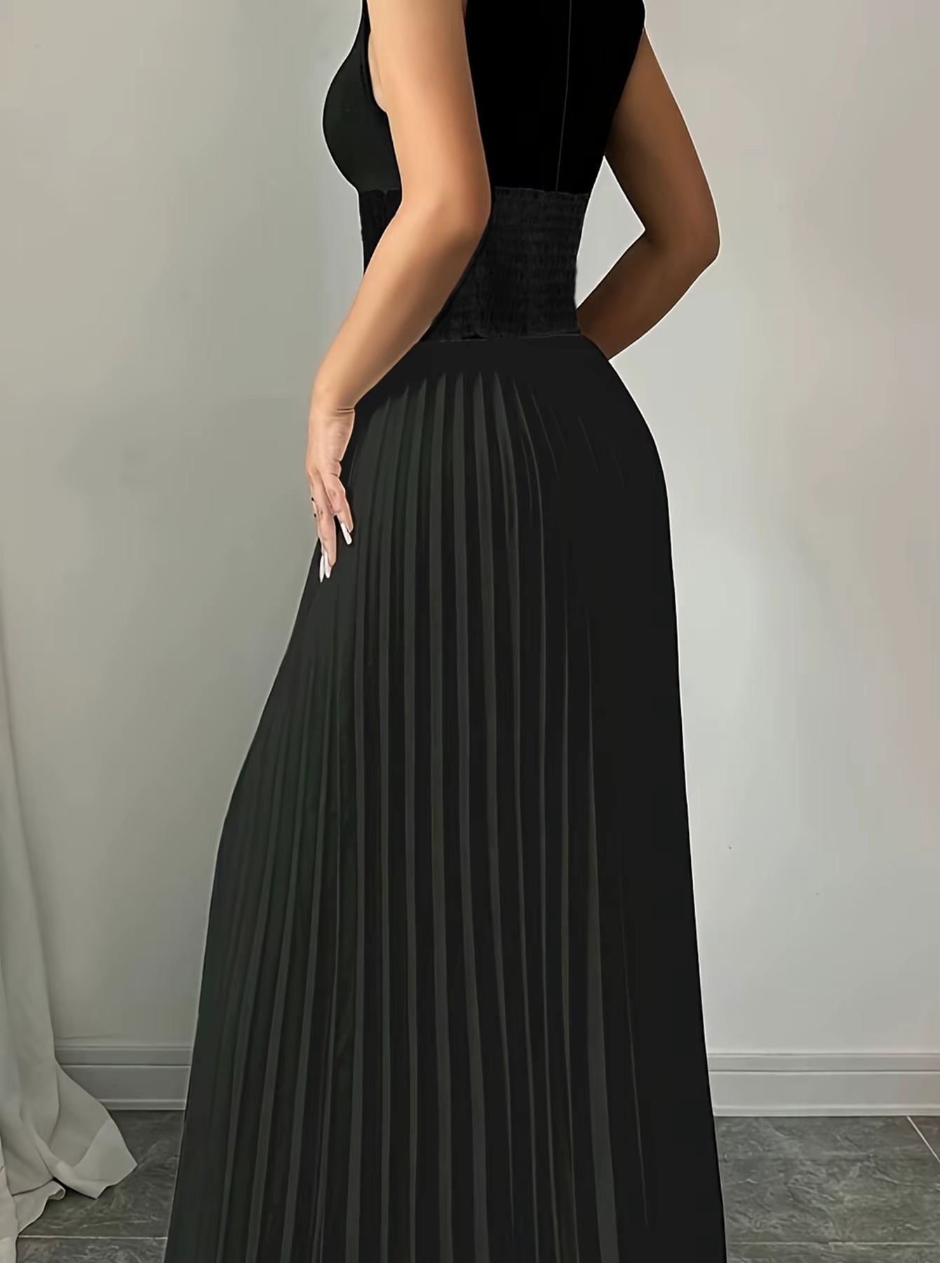 Women's Oversized Black Woven Bohemian Maxi Dress with Pockets - Casual A-Line Summer Full-Length Attire