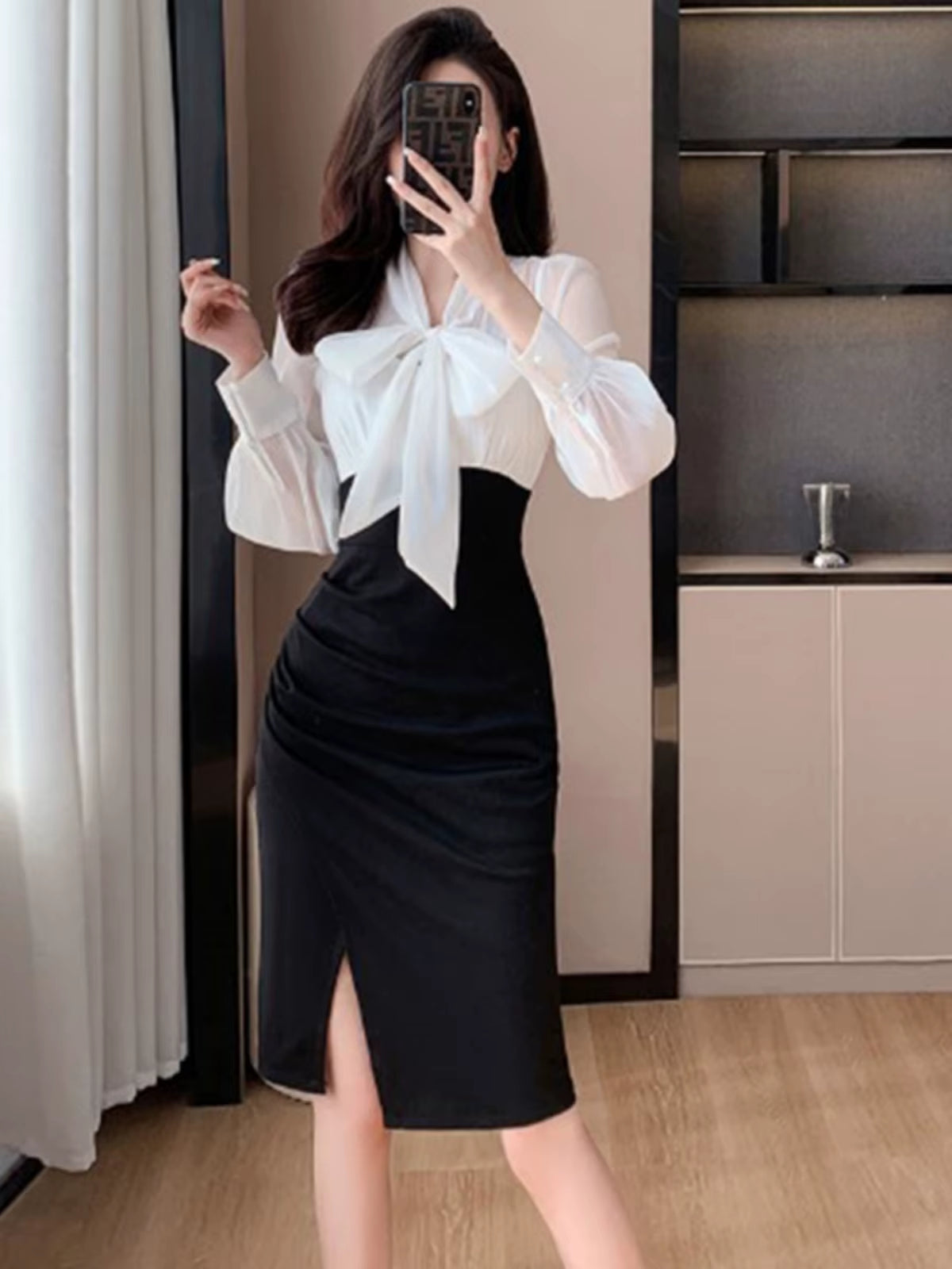Elegant Midi Knot Wrap Bodycon Skirt with Pleated A-Line Design in Polyester Fiber for Autumn Wear
