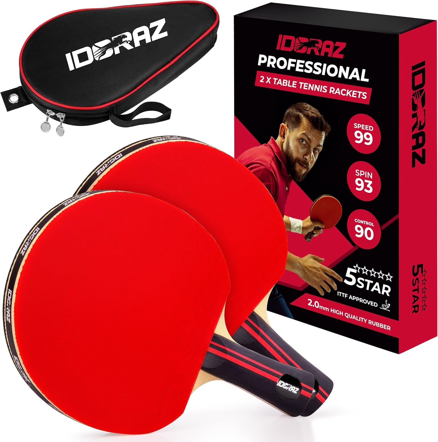Ping Pong Paddle Professional Racket - Table Tennis Racket with Carrying Case - ITTF Approved Rubber for Tournament Play - Best Table Tennis Paddle