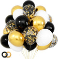 68-Piece Elegant Balloon Set in Black, White, and Gold with 12-Inch Black and Gold Confetti Balloons for Graduation, Birthday, and Wedding Celebrations