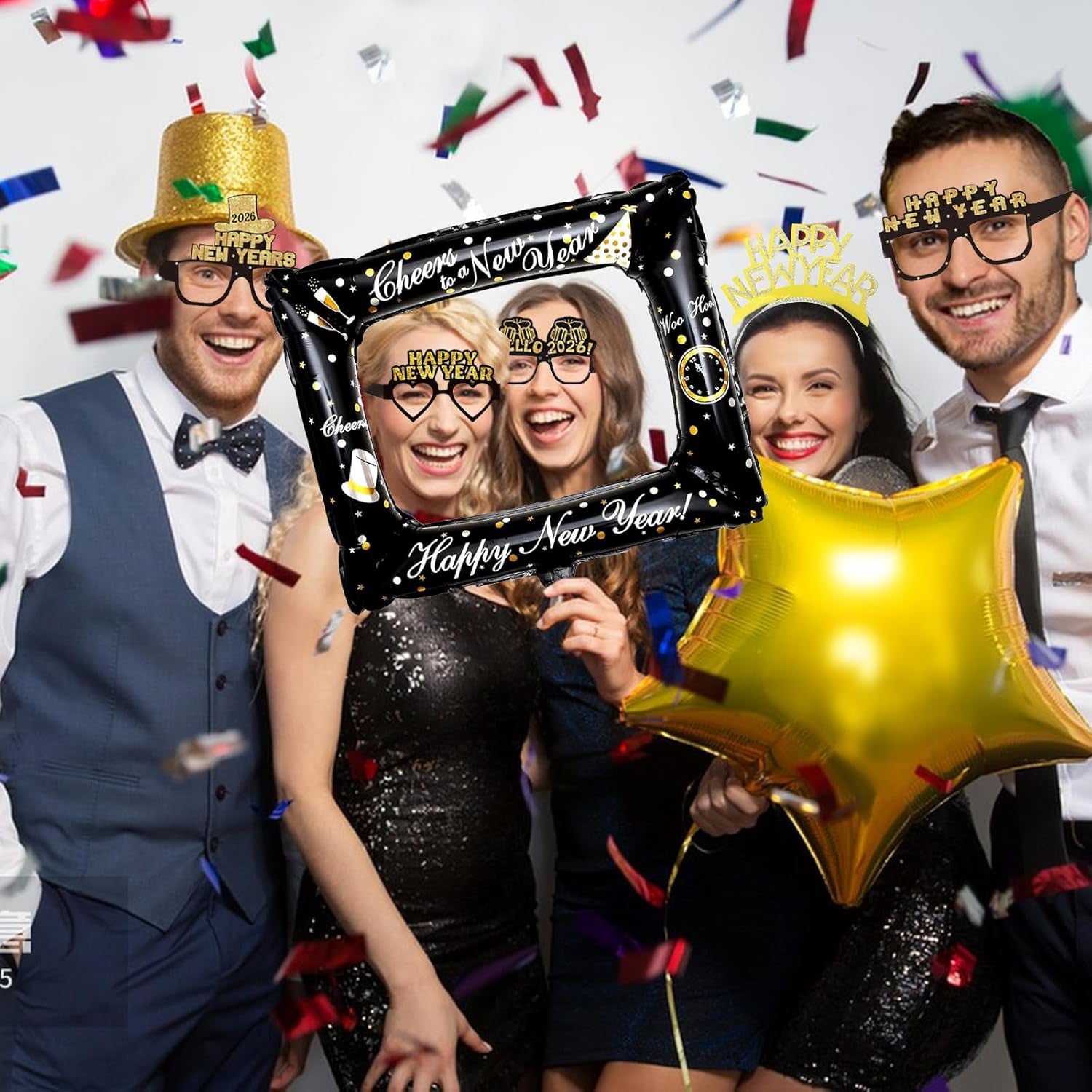 2026 New Year's Eve Party Decorations and Accessories: Hats, Headbands, Photo Booth Props, Paper Eyeglasses, and Blowouts