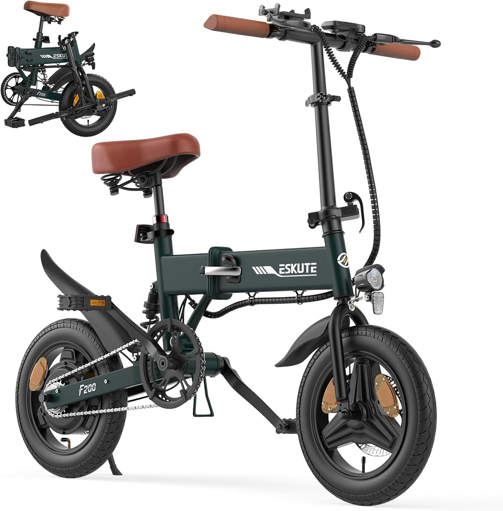F200 Electric Folding Bicycle - 14" Commuter Ebike with 36V 7.8Ah Battery, 30-Mile Range, Phone Holder, USB Port, and LCD Display, Ideal for Teens and Adults