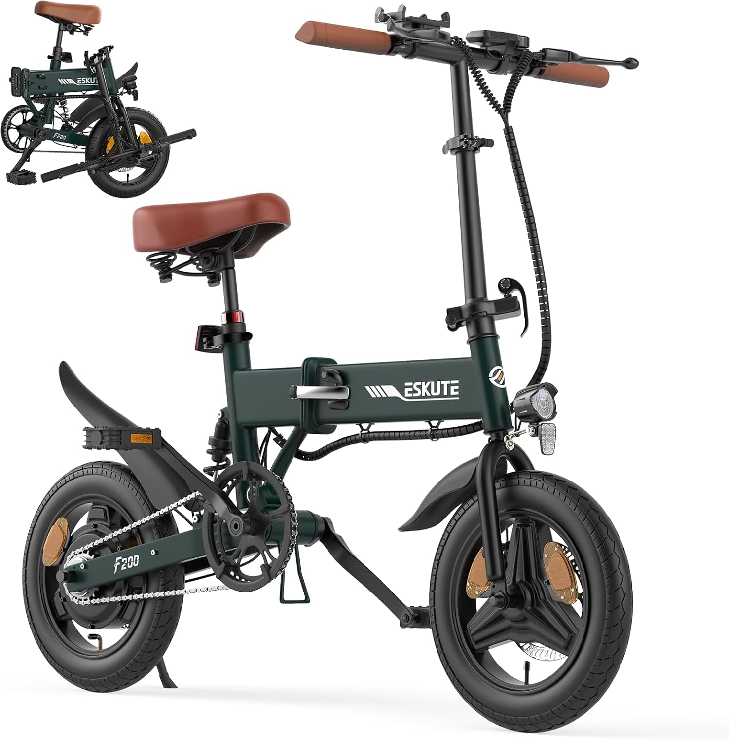 F200 Electric Folding Bicycle - 14" Commuter Ebike with 36V 7.8Ah Battery, 30-Mile Range, Phone Holder, USB Port, and LCD Display, Ideal for Teens and Adults