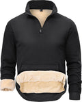 Men's Fleece-Lined Quarter Zip Sweatshirt with Stand Collar and Pocket