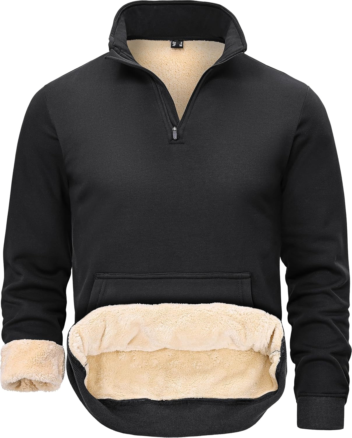 Men's Fleece-Lined Quarter Zip Sweatshirt with Stand Collar and Pocket