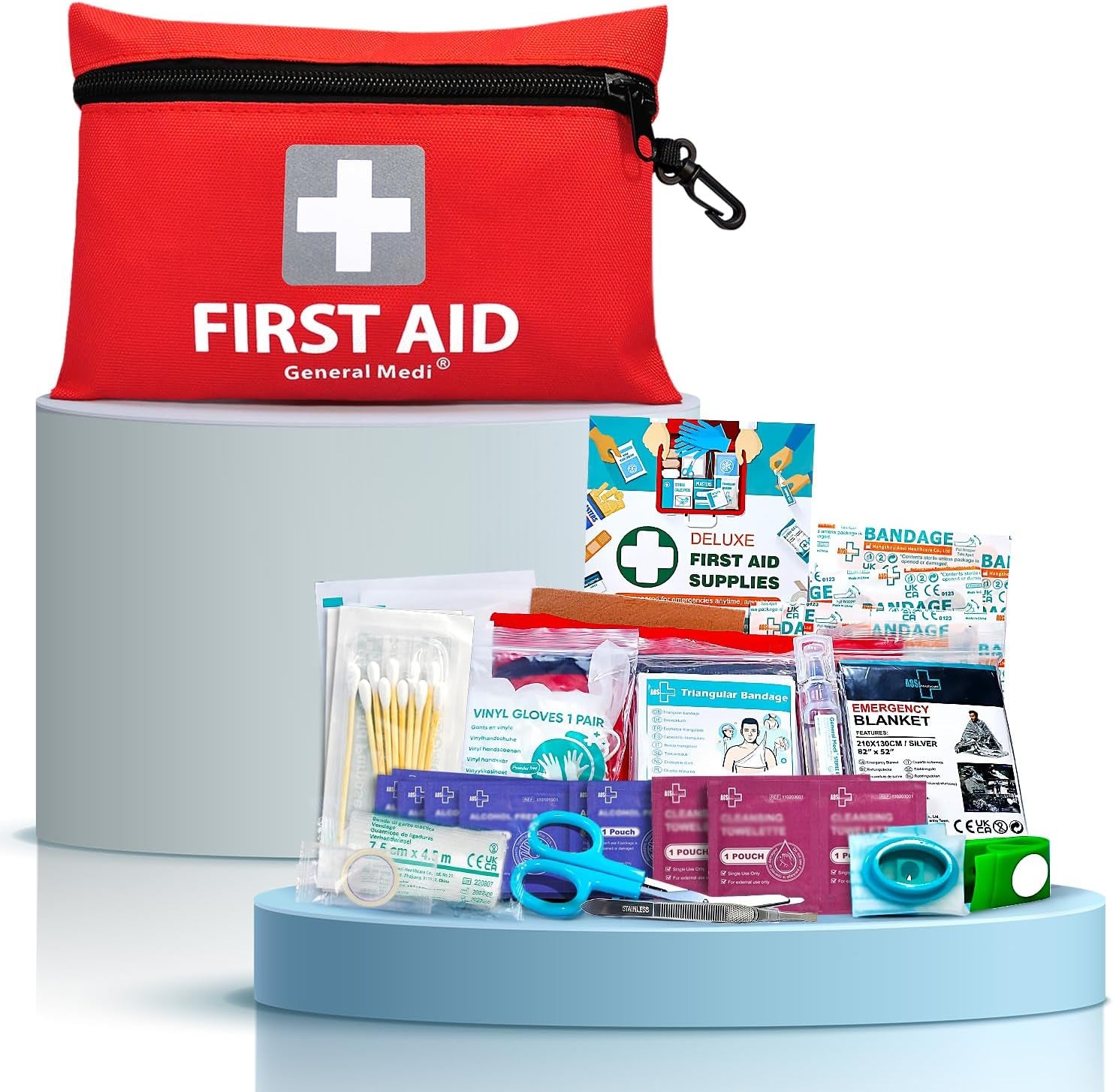 Mini First Aid Kit, 92 Pieces Small First Aid Kit - Includes Emergency Foil Blanket, Scissors for Travel, Home, Office, Vehicle, Camping, Workplace & Outdoor (Red)