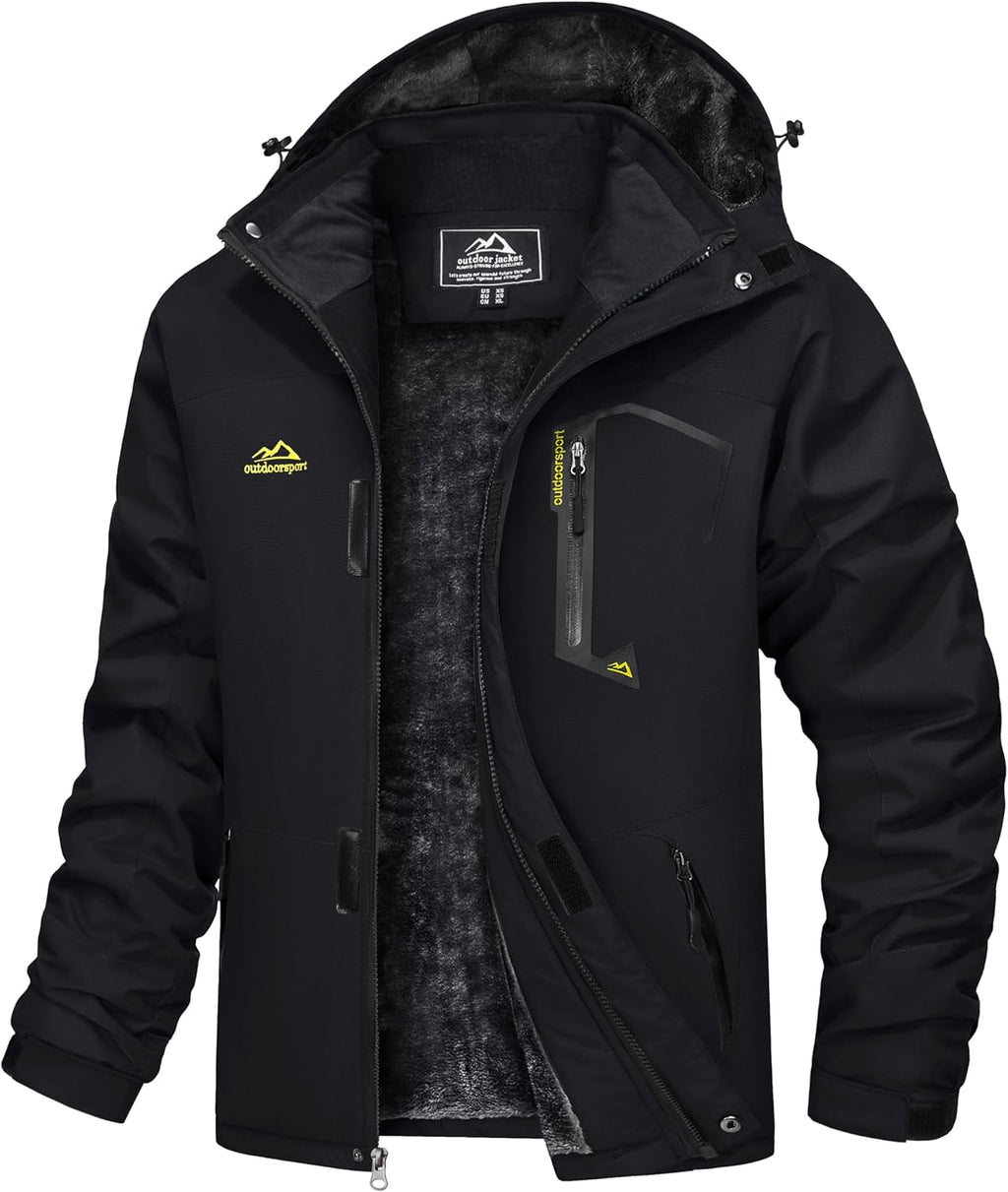 Men'S Waterproof Fleece Mountain Jacket Windproof Warm Ski Jacket Multi-Pockets