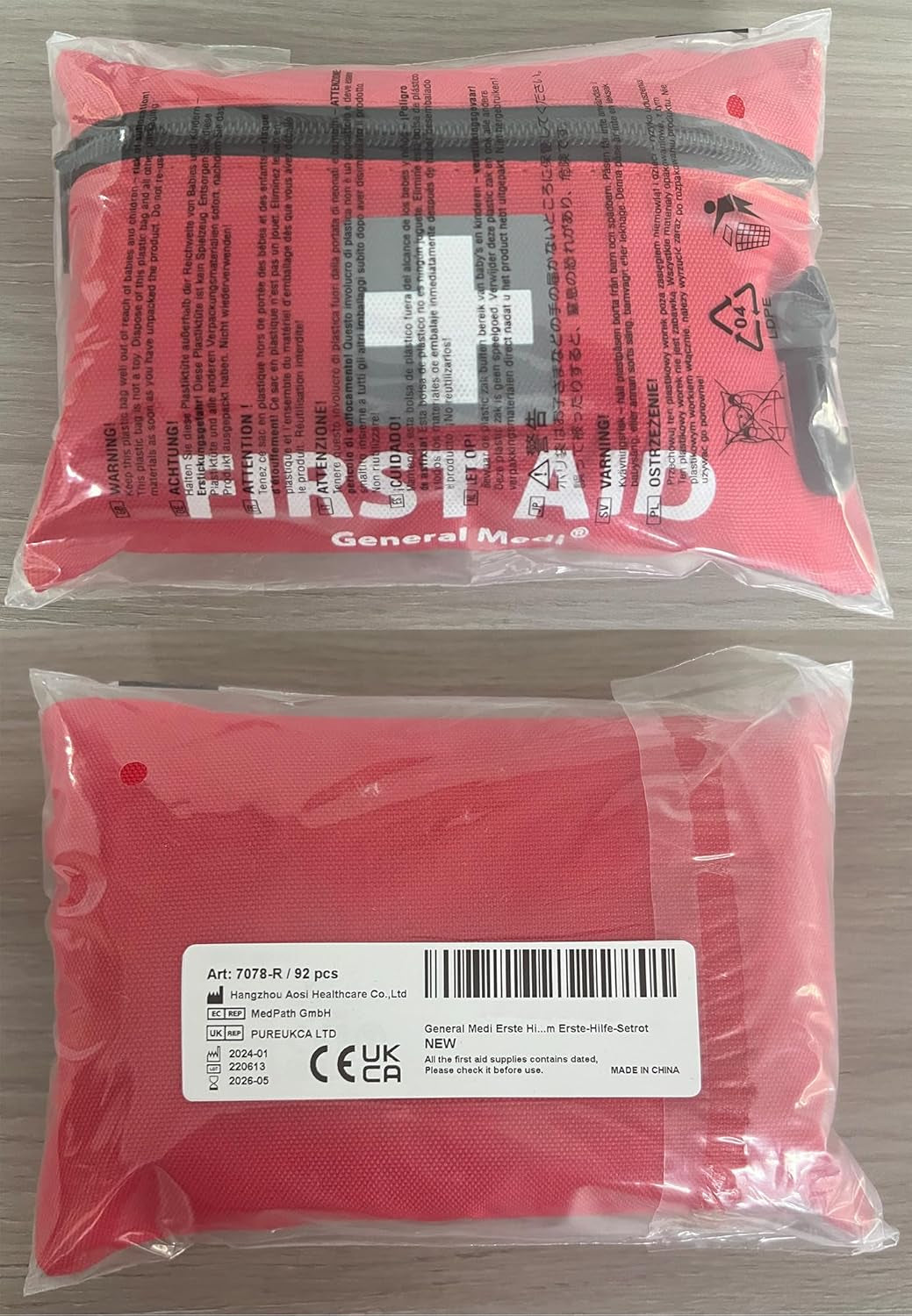 Mini First Aid Kit, 92 Pieces Small First Aid Kit - Includes Emergency Foil Blanket, Scissors for Travel, Home, Office, Vehicle, Camping, Workplace & Outdoor (Red)
