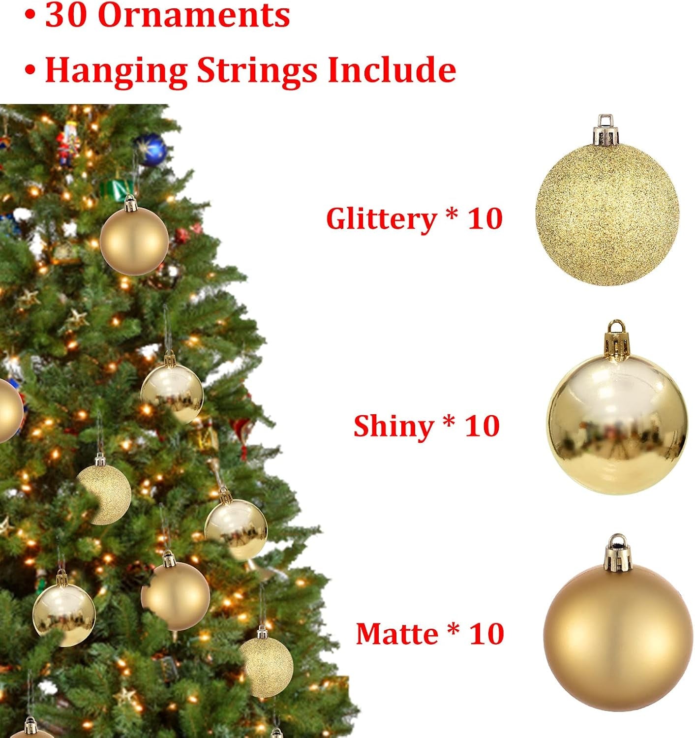 Christmas Baubles 30Pcs 60Mm Shatterproof Christmas Tree Decorations Hanging Decoration for Xmas Tree,Christmas Ball Ornaments Christmas Decorations Indoor for Home Party Gift,Gold