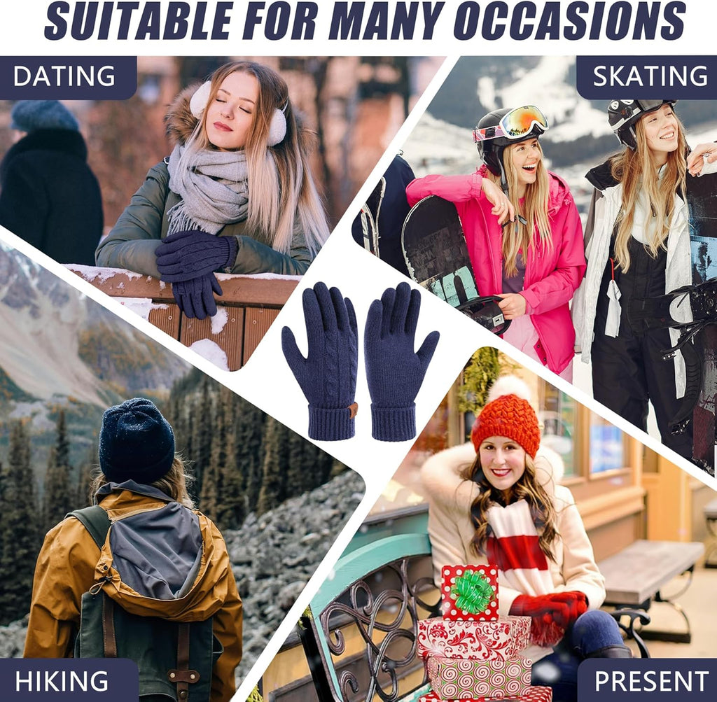 Women's Thermal Knit Touch Screen Gloves with Elastic Cuff for Cold Weather Gifts