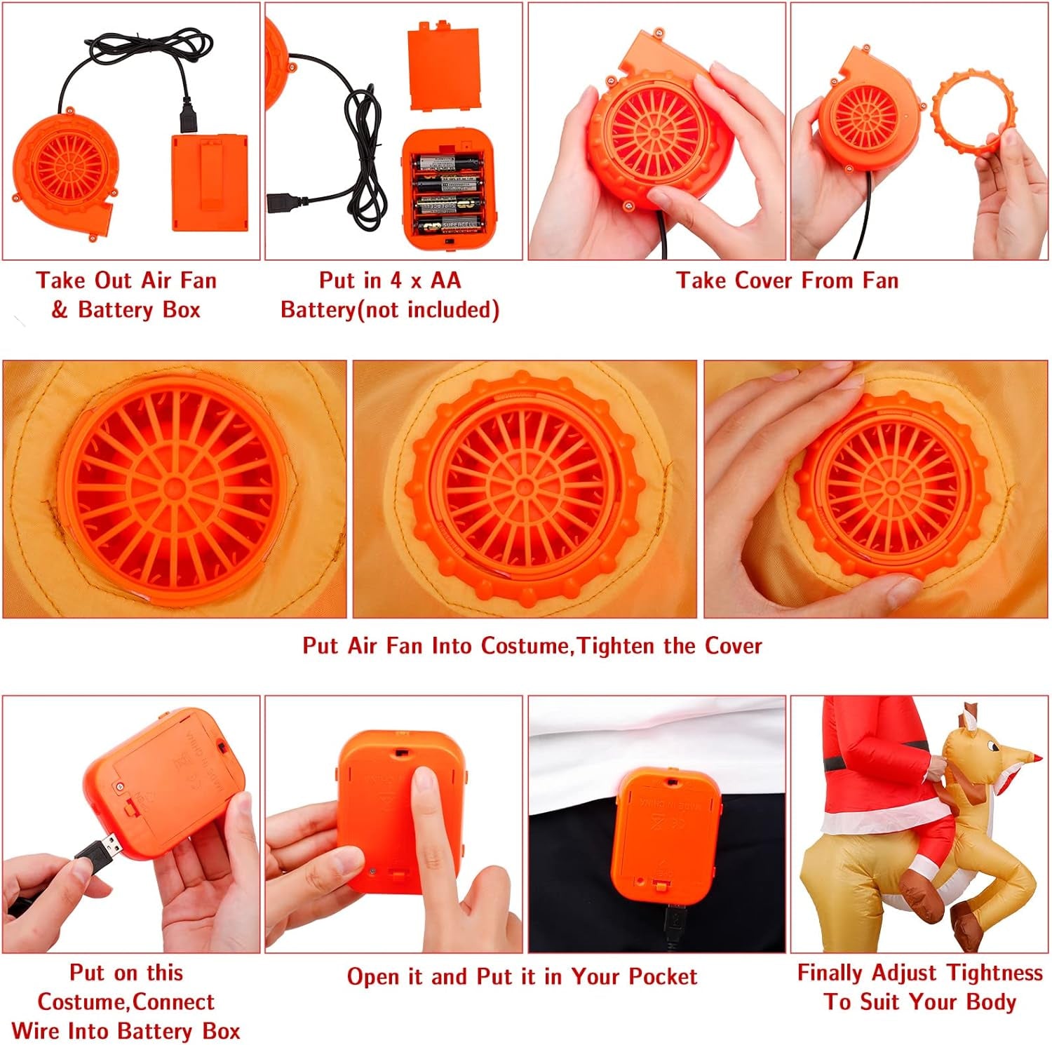 Adult Christmas Inflatable Santa Claus Costume with Reindeer Ride-On Suit for Holiday Events and Parties