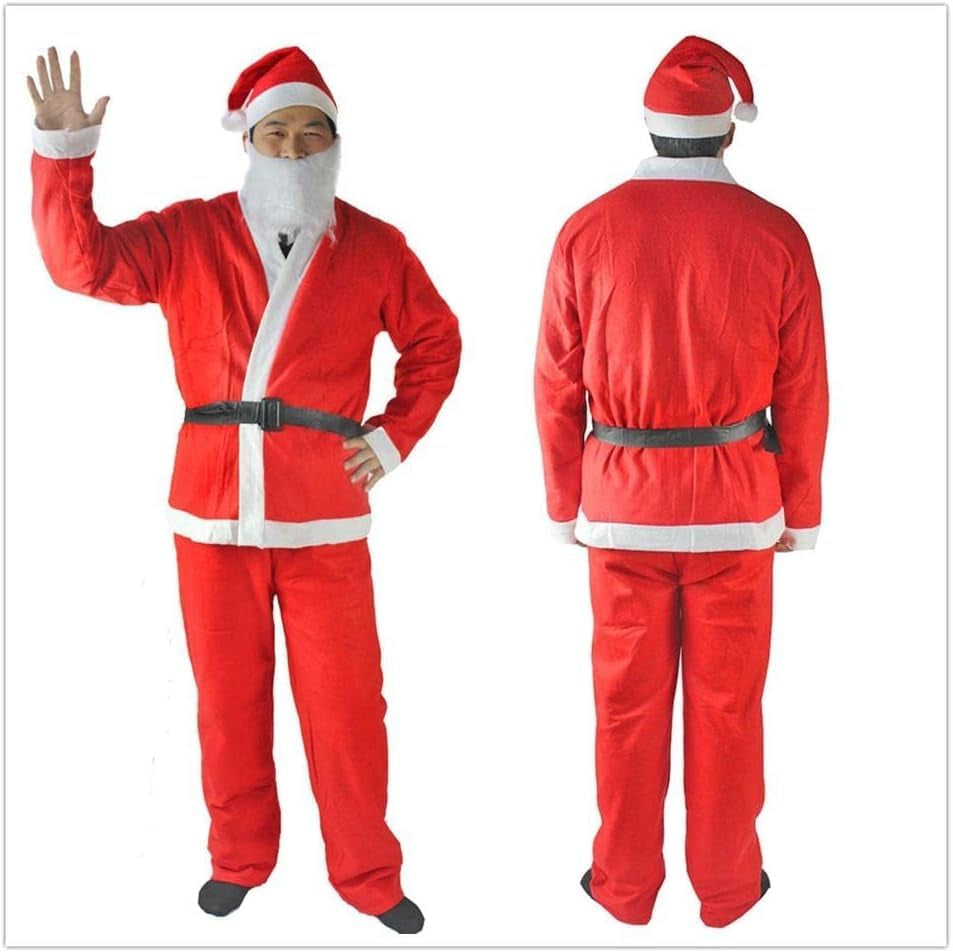 5-Piece Adult Santa Claus Costume Set for Men, Unisex Felt Cosplay Outfit for Christmas Celebrations, Red/White