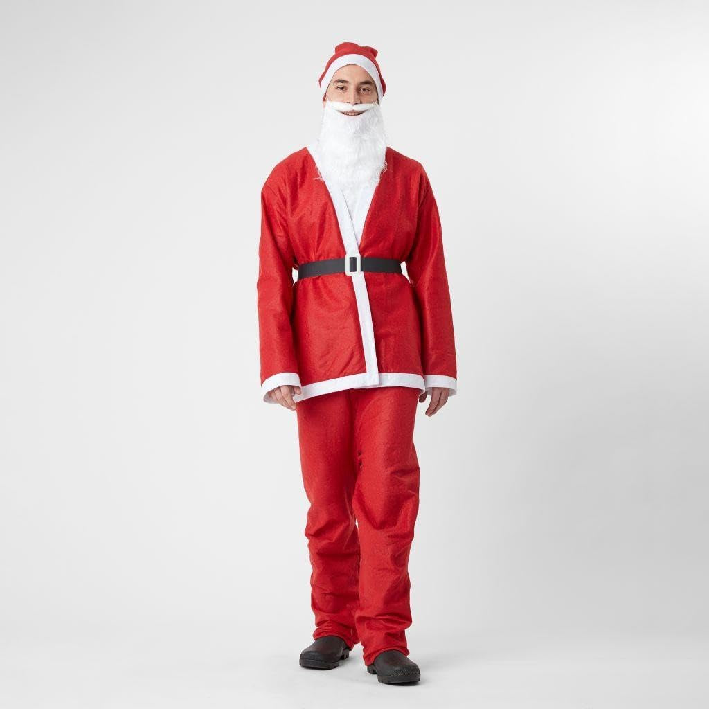 5-Piece Adult Santa Claus Costume Set for Men, Unisex Felt Cosplay Outfit for Christmas Celebrations, Red/White