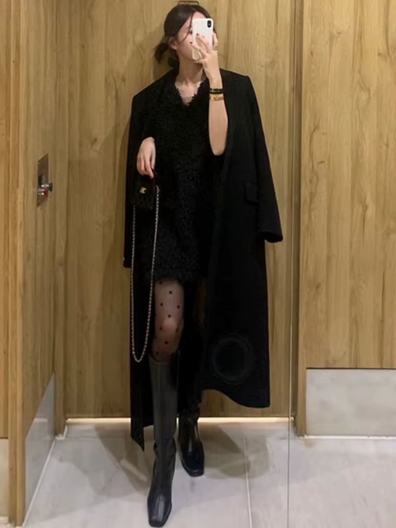 Chic Autumn Winter Soft Sle V-Ne Fluffy Loose Casual Color Ort Sve Dr Skirt Women'S Faion Commute