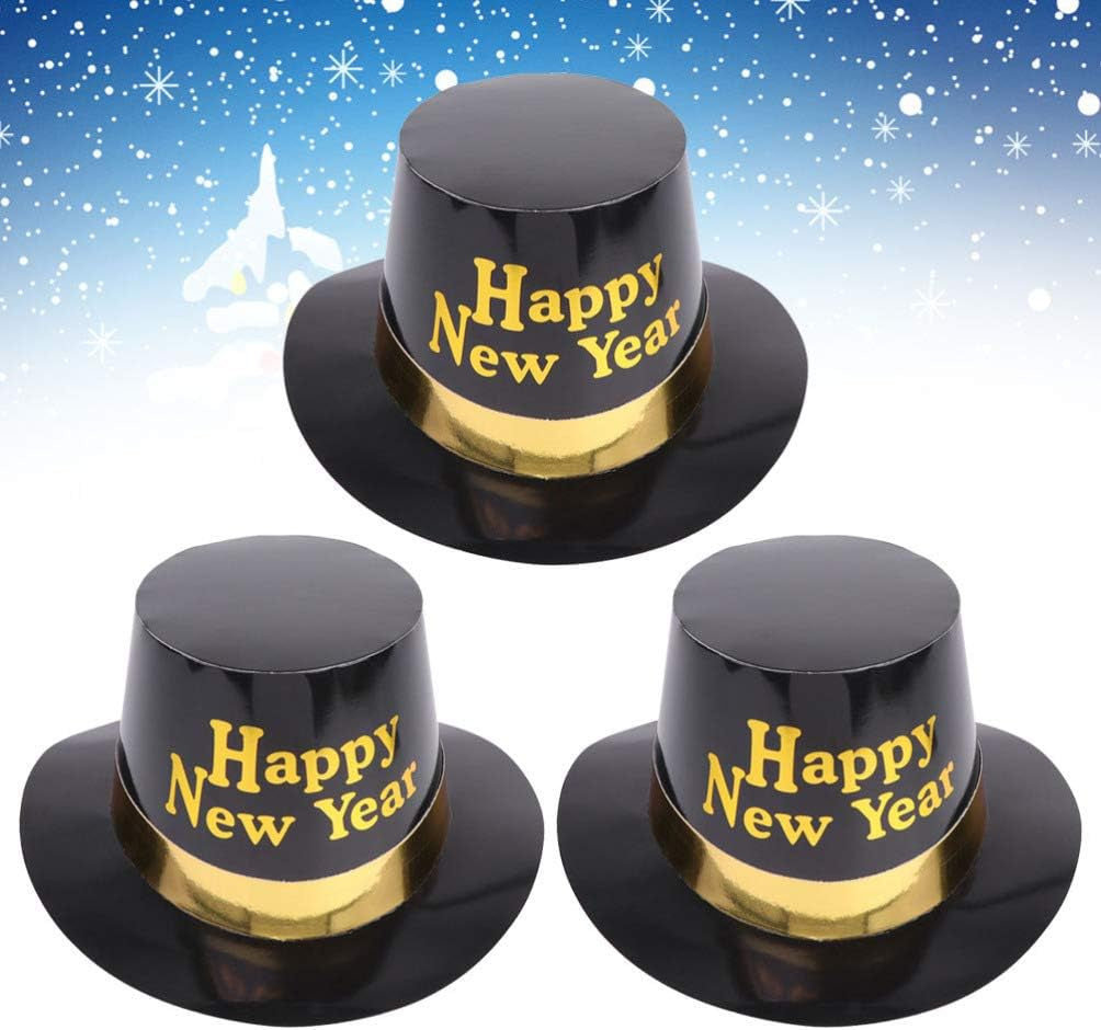 Set of 3 Glittering New Year Top Hats for 2021 Celebration and Cosplay Costumes - Yellow