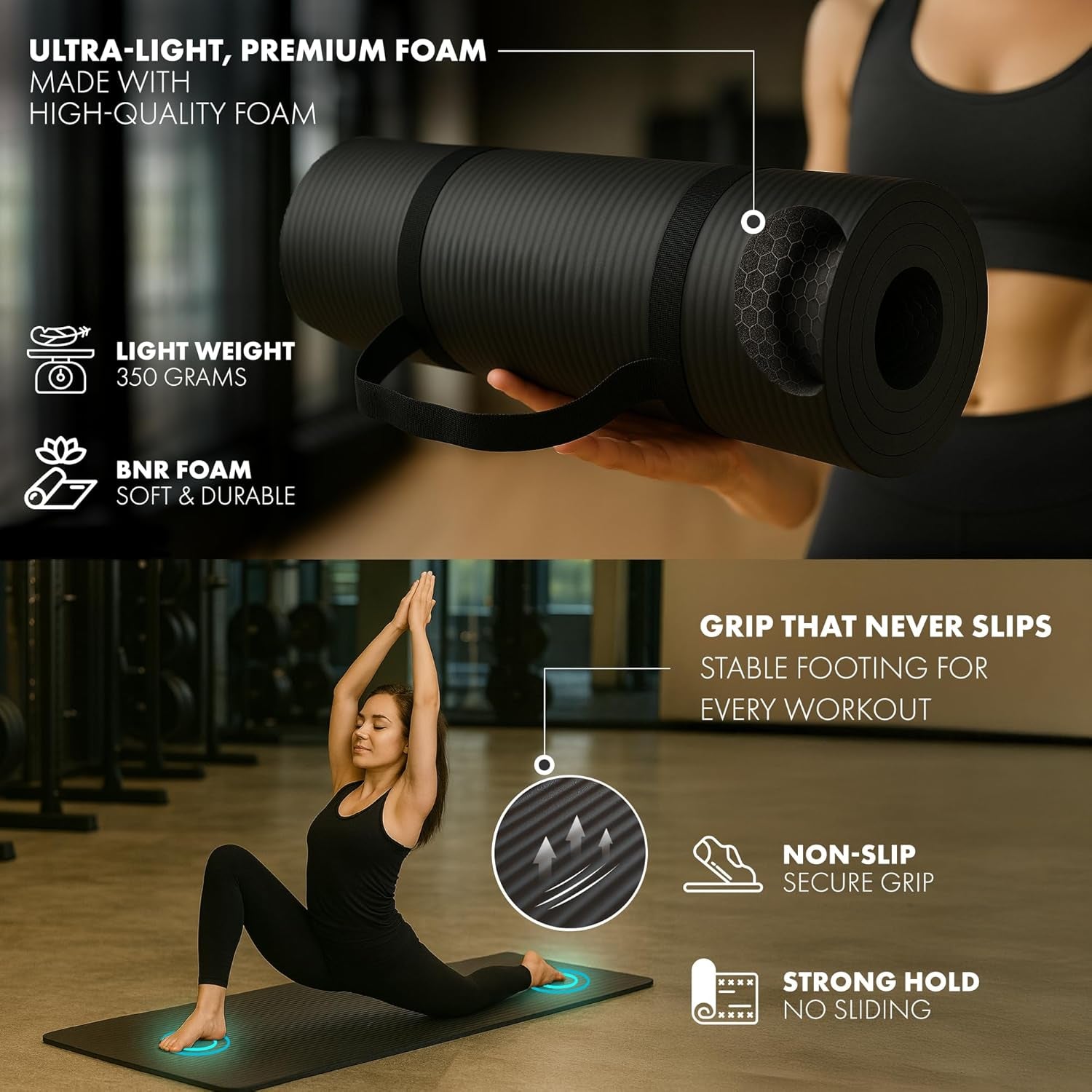 Yoga Mat – Multi-Purpose Extra Thick Foam Exercise Mats – Ideal Floor Mat for Pilates, Stretching, Resistance Workout & Therapy – Home & Gym Equipment Accessory