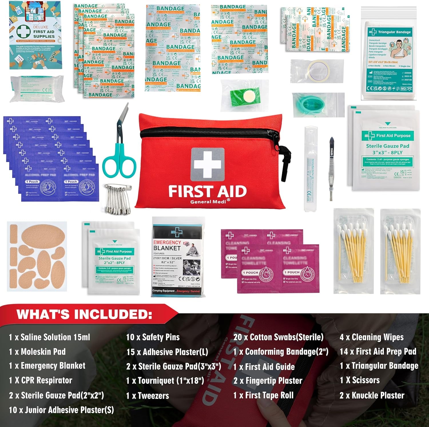 Mini First Aid Kit, 92 Pieces Small First Aid Kit - Includes Emergency Foil Blanket, Scissors for Travel, Home, Office, Vehicle, Camping, Workplace & Outdoor (Red)