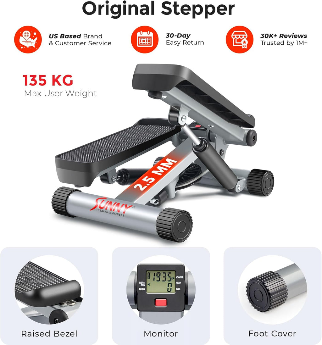 Mini Steppers for Exercise at Home, Stair Step Workout Machine, Full Body Cardio Equipment, with Optional Twist Motion, Resistance Band and Free Sunnyfit App Connection