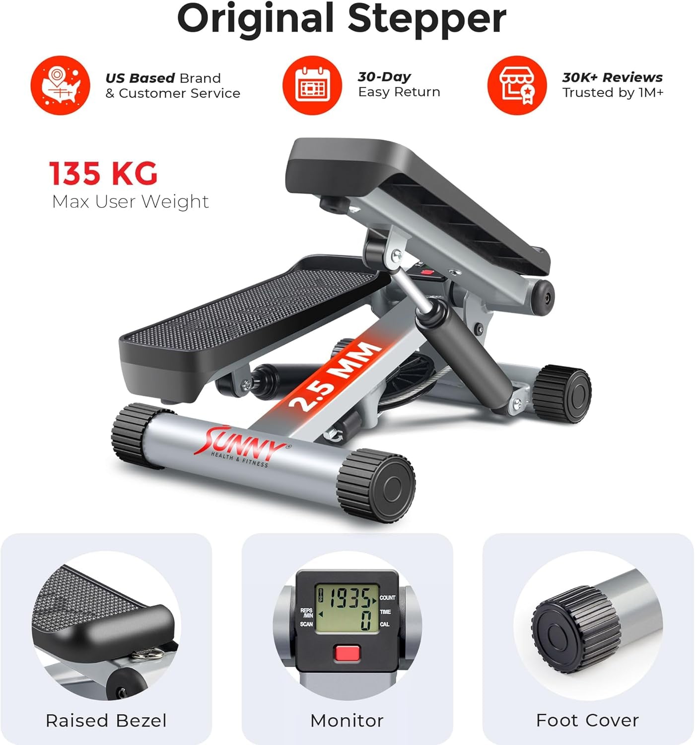 Mini Steppers for Exercise at Home, Stair Step Workout Machine, Full Body Cardio Equipment, with Optional Twist Motion, Resistance Band and Free Sunnyfit App Connection