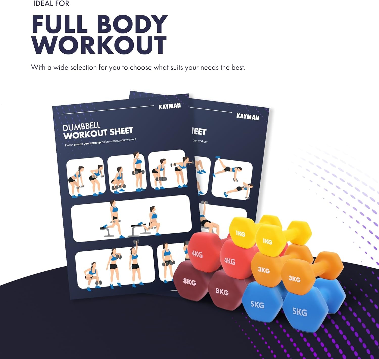 Neoprene Dumbbells Pair with Anti-Slip Grip,Hex Edges,Water-Resistant Surface & Workout Poster-Weight Set for Home, Gym & Fitness (1Kg 2Kg 3Kg 4Kg 5Kg 6Kg 8Kg 10Kg)