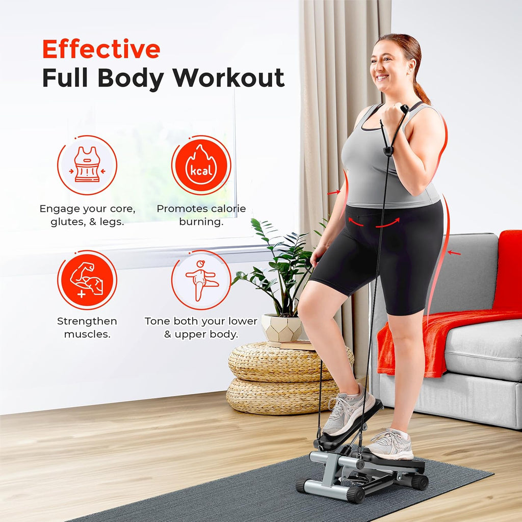 Mini Steppers for Exercise at Home, Stair Step Workout Machine, Full Body Cardio Equipment, with Optional Twist Motion, Resistance Band and Free Sunnyfit App Connection