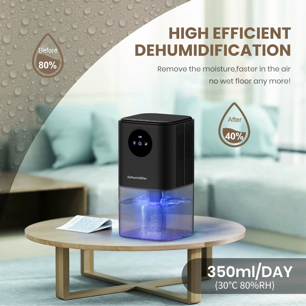 Portable Ultra Quiet Auto-Defrost Dehumidifier for Home for Damp Bedrooms and Wardrobes for Cars