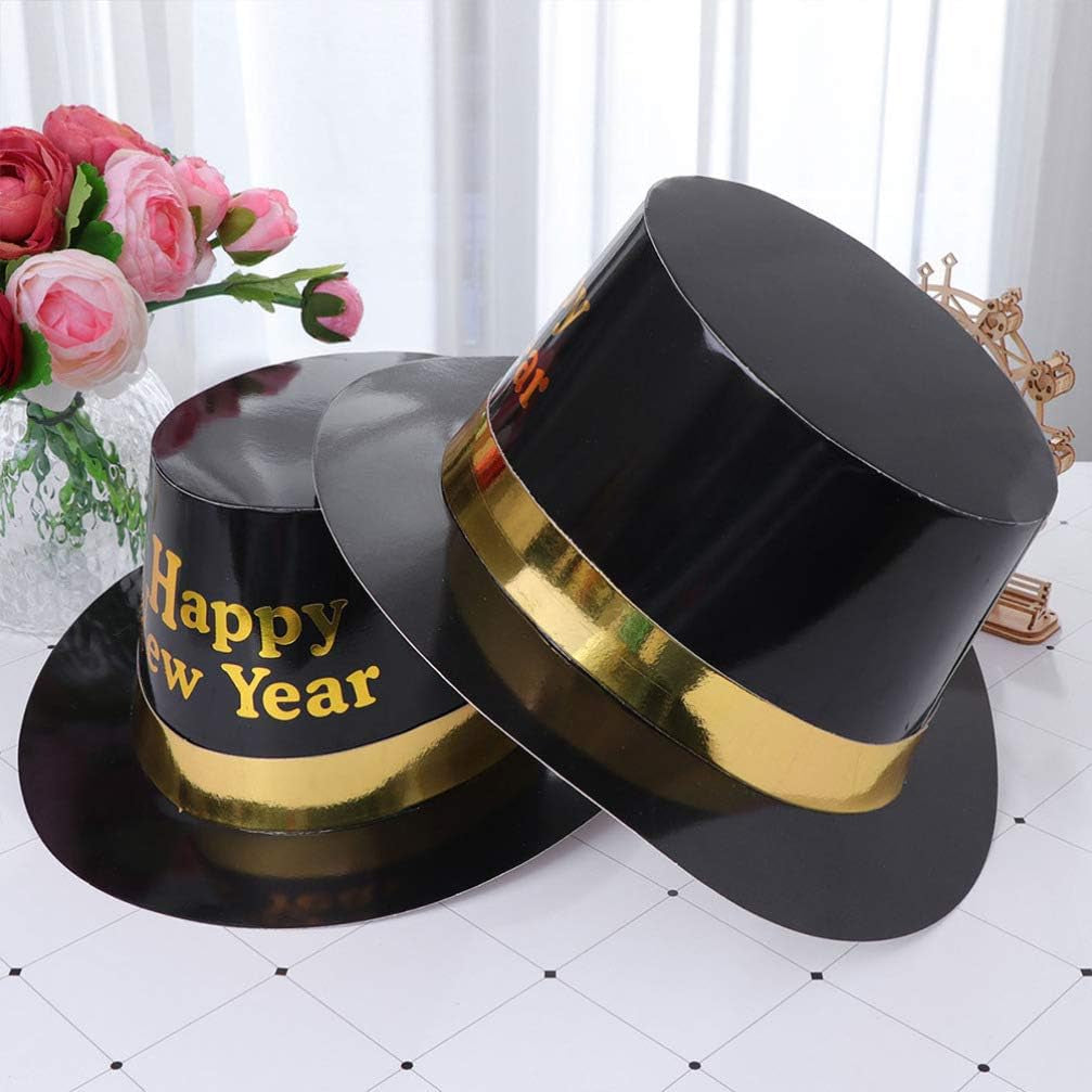 Set of 3 Glittering New Year Top Hats for 2021 Celebration and Cosplay Costumes - Yellow
