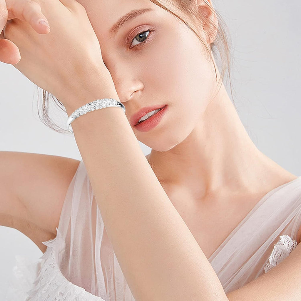 Leaf-Shaped 925 Sterling Silver Adjustable Bracelet for Women - Elegant Fashion Bangle for Birthdays, Christmas, and Thanksgiving Gifts