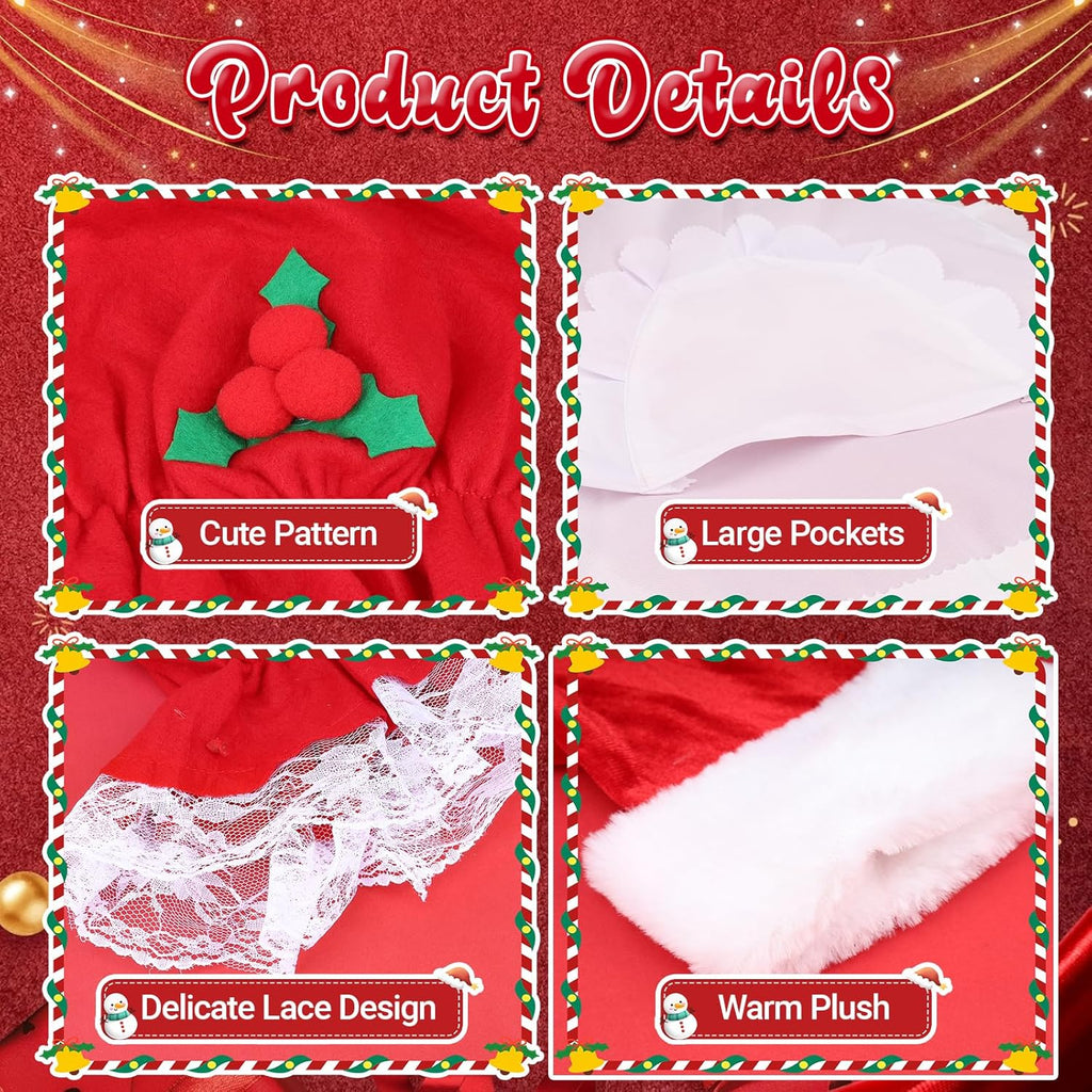 Mrs. Claus Costume Set for Women - 5 Pieces Including Red Christmas Hat, Apron, White Wig, Glasses, and Red Gloves for Holiday Parties and Cosplay