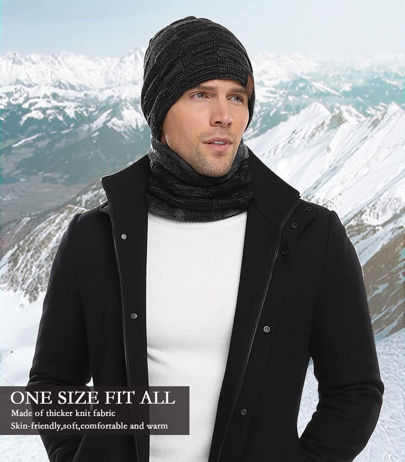 Men's Winter Beanie and Scarf Set - Warm Knit Skull Cap and Fleece-Lined Neck Warmer, Ideal Gift for Him and Her
