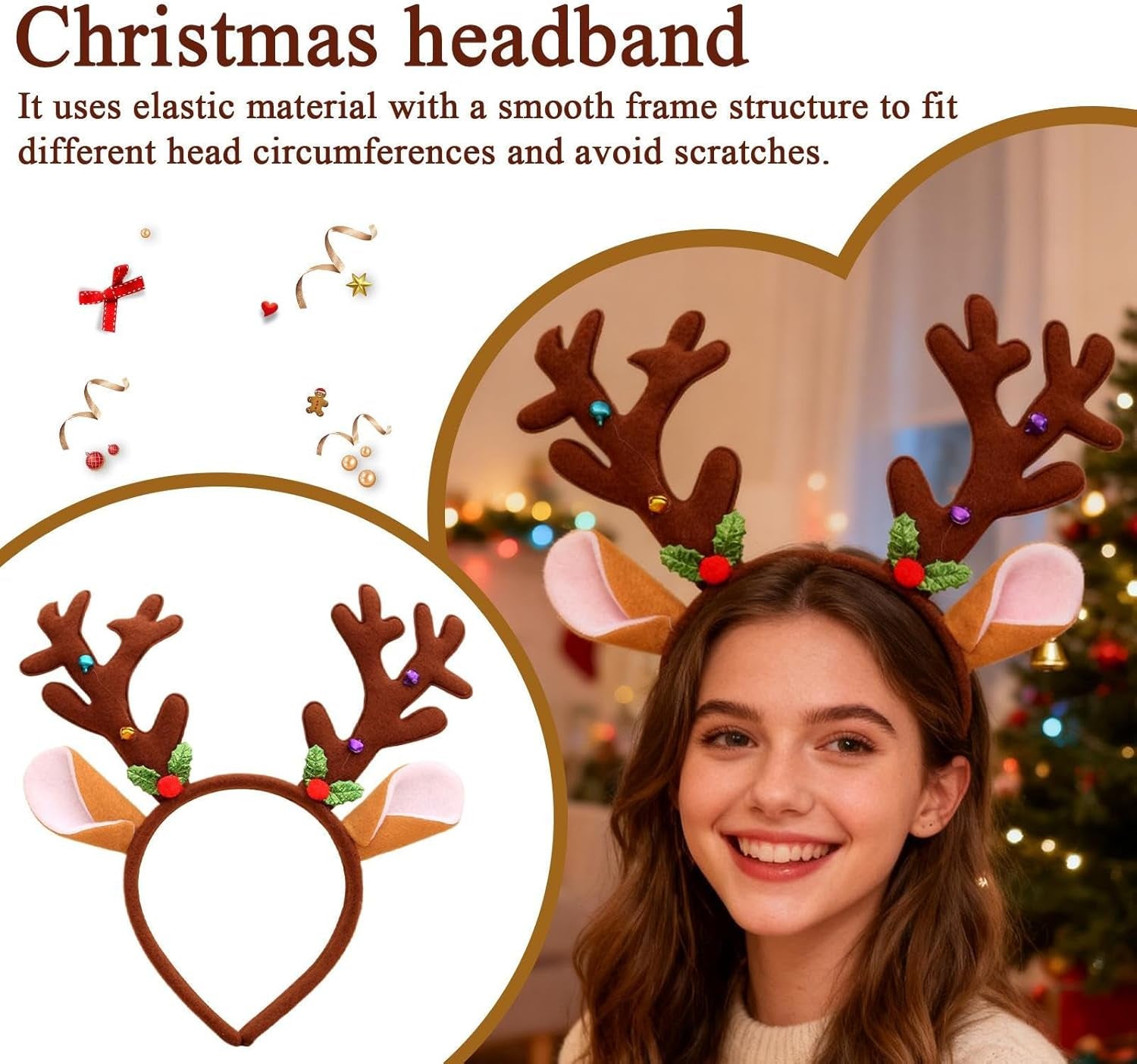 Christmas Headbands for Women - Reindeer Hair Accessories,Trend Headbands | for Holiday Family Gatherings Seasonal Celebrations Dinner Wedding Concert Event