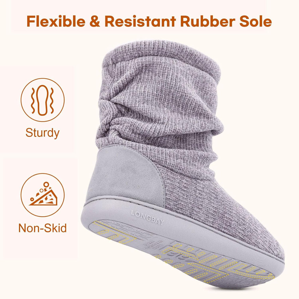 Women's Plush Fleece Lined Memory Foam Slipper Boots with Non-Slip Sole for Indoor and Outdoor Use