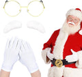 Santa Claus Accessory Set - 3 Piece Eyebrows, Glasses, and Gloves for Christmas Cosplay (White)