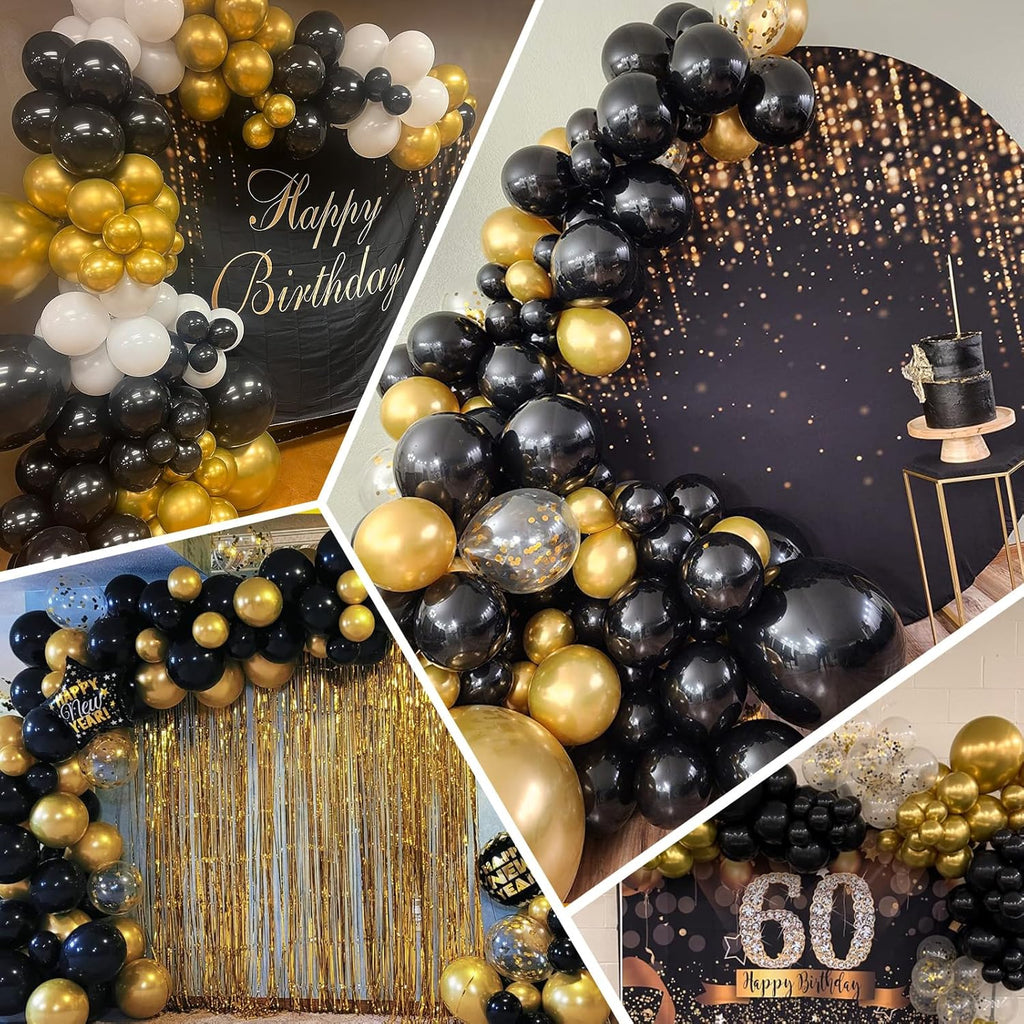 Black and Gold Balloon Arch Kit - 137-Piece Metallic Latex Balloon Garland for Birthday Parties, Weddings, Anniversaries, and Graduations