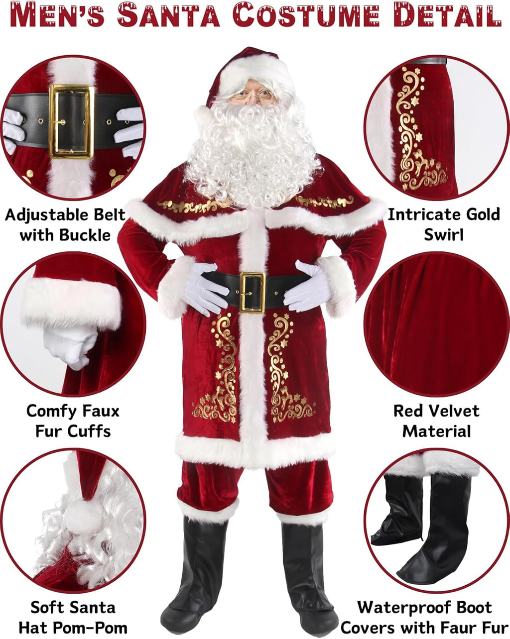 Deluxe Velvet Santa Claus Costume for Men - 12-Piece Christmas Set