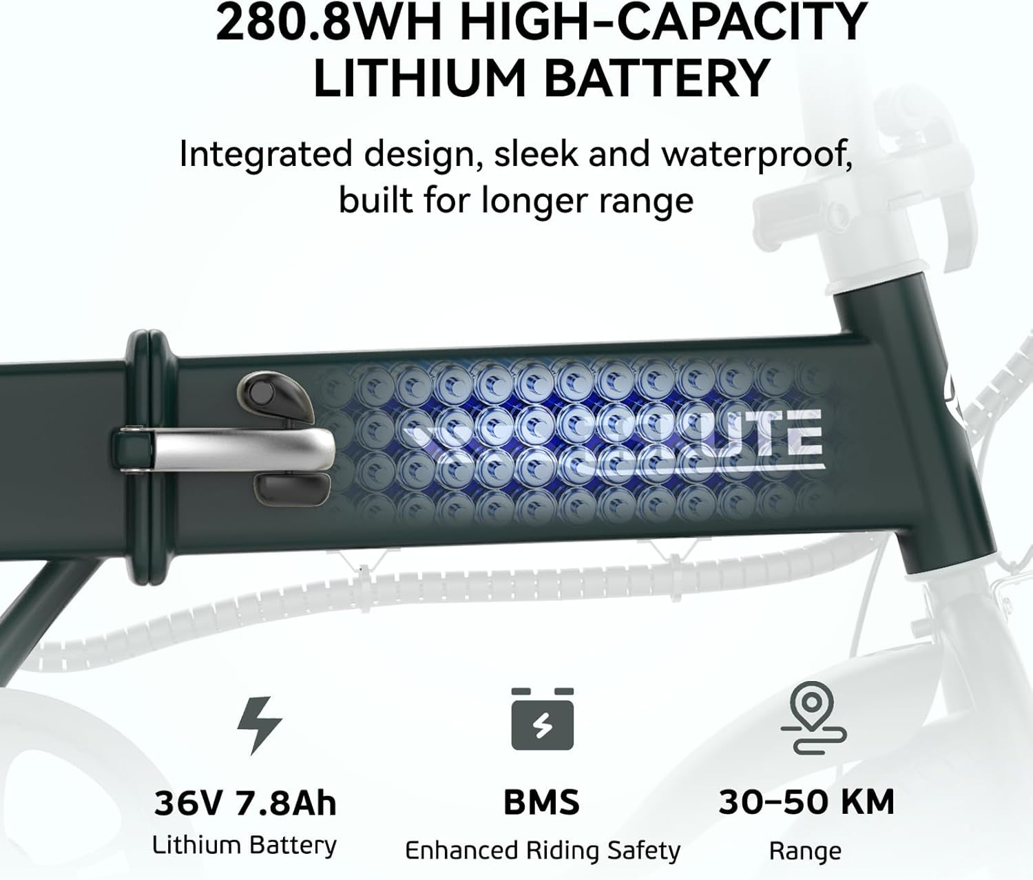 F200 Electric Folding Bicycle - 14" Commuter Ebike with 36V 7.8Ah Battery, 30-Mile Range, Phone Holder, USB Port, and LCD Display, Ideal for Teens and Adults