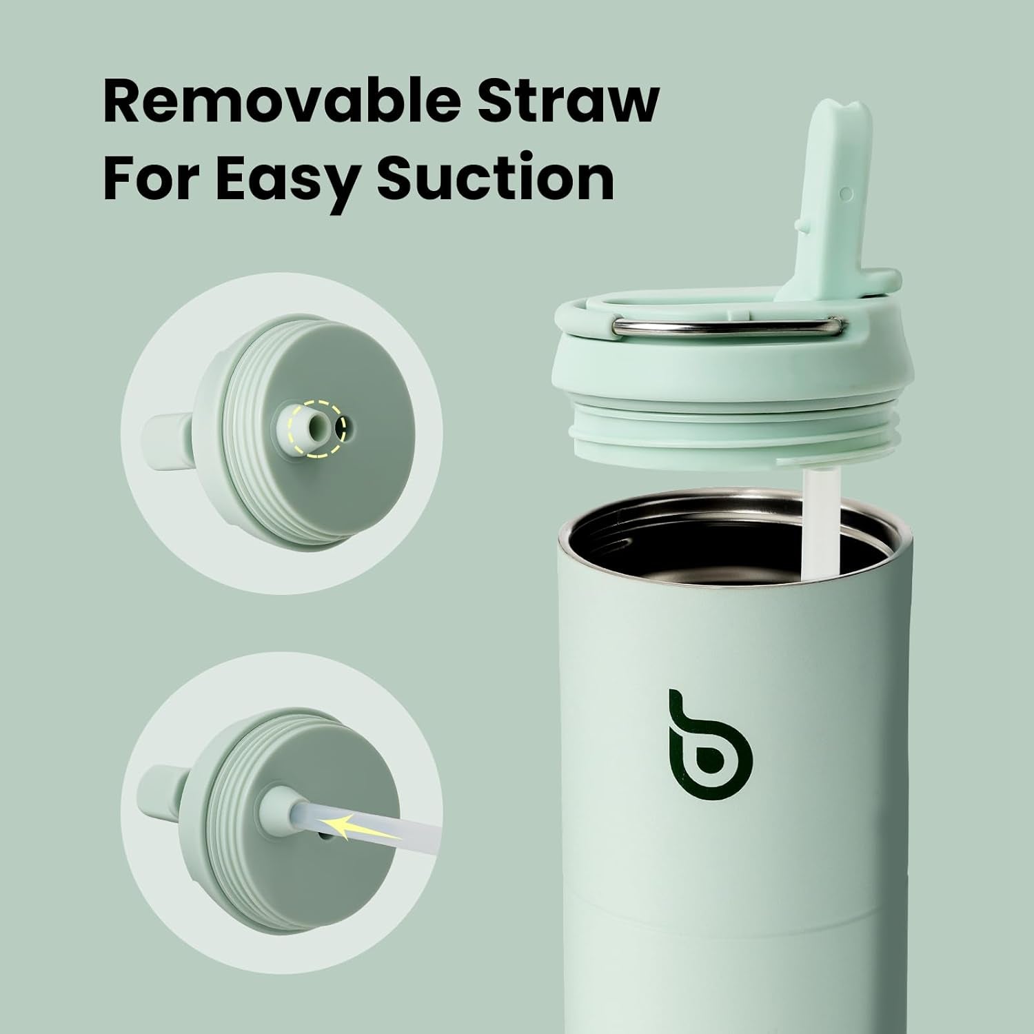 Bottle Bottle Stainless Steel Water Bottle 700Ml with Straw and Lid Sports Insulated Metal Water Bottles with Handle(Light Green)