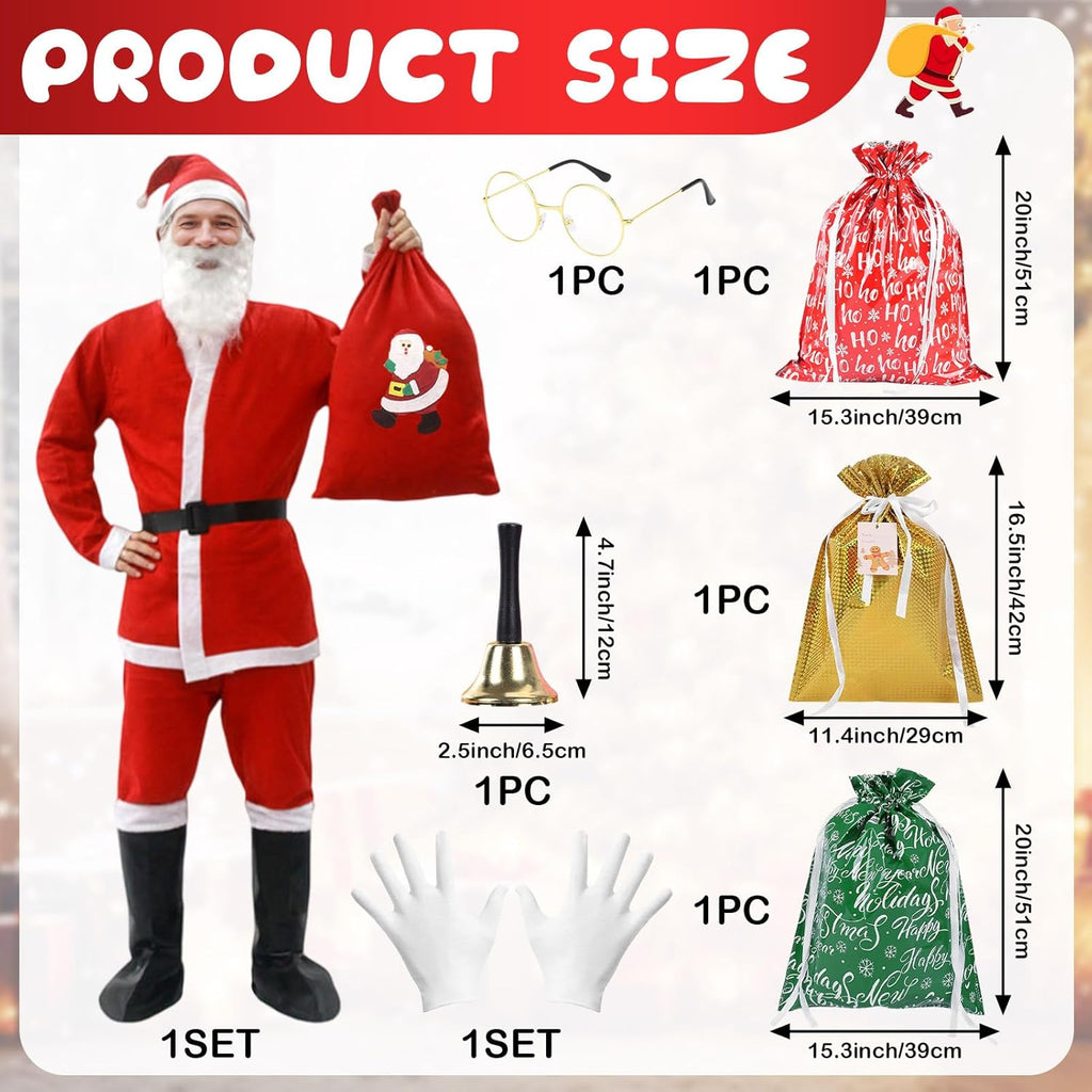 Men's 13-Piece Luxury Santa Claus Costume Set with Accessories for Christmas and Holiday Celebrations