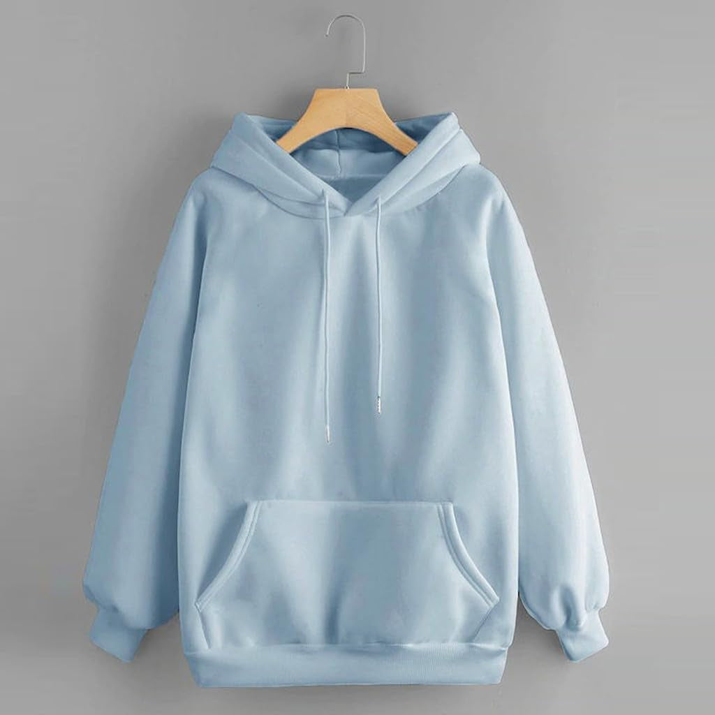 Women's Oversized Hoodies - Casual Loose Fit Long Sleeve Sweatshirts with Pockets, Plus Size Solid Color Drawstring Hooded Pullover Tops - UK Clearance