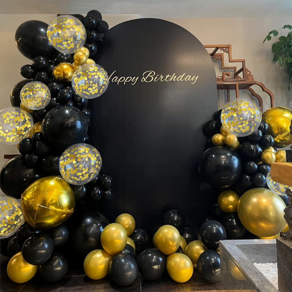 Black and Gold Balloon Arch Kit - 137-Piece Metallic Latex Balloon Garland for Birthday Parties, Weddings, Anniversaries, and Graduations