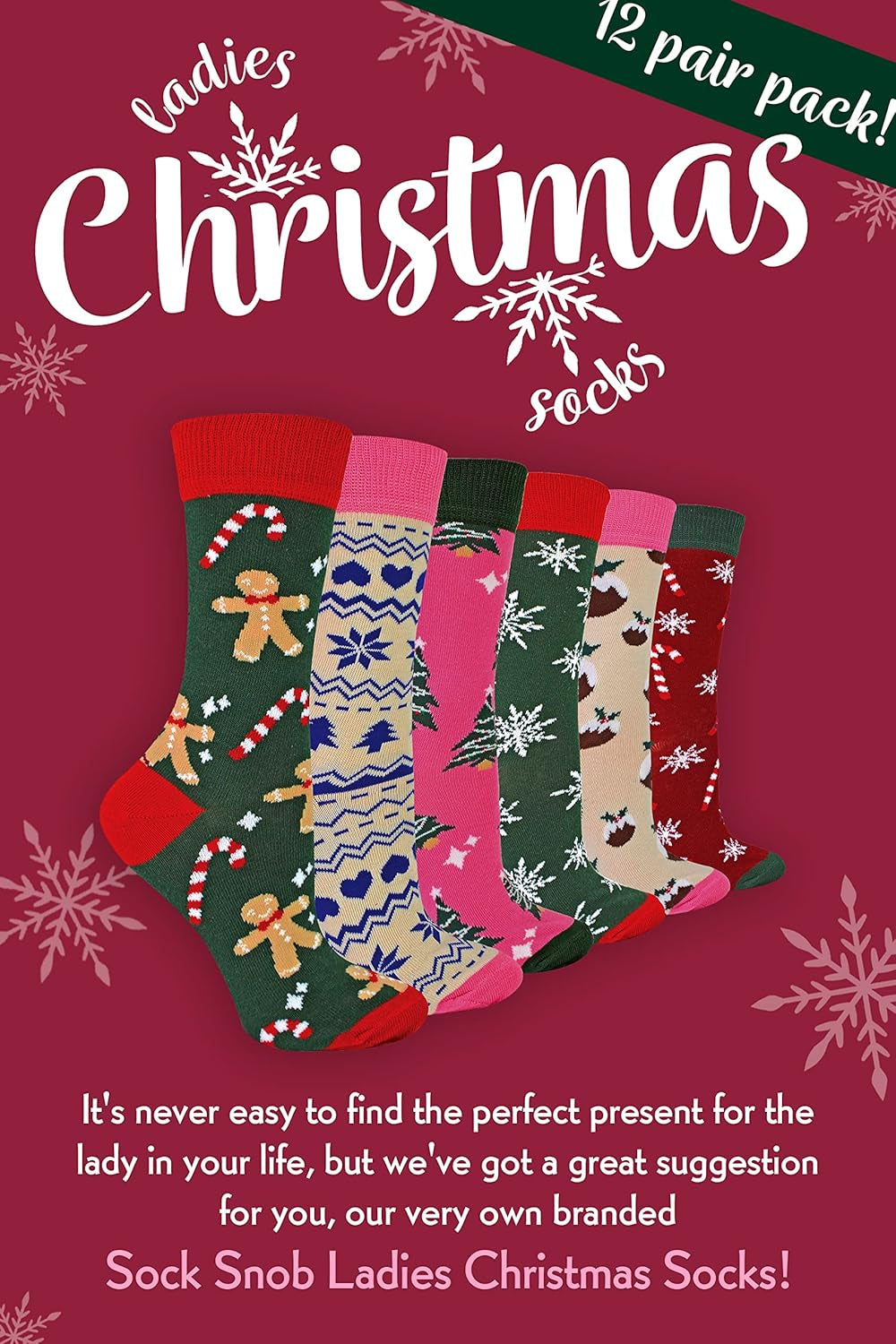 Ladies Christmas Socks |  | Womens Colourful Novelty Design Xmas Socks | Gift for Her