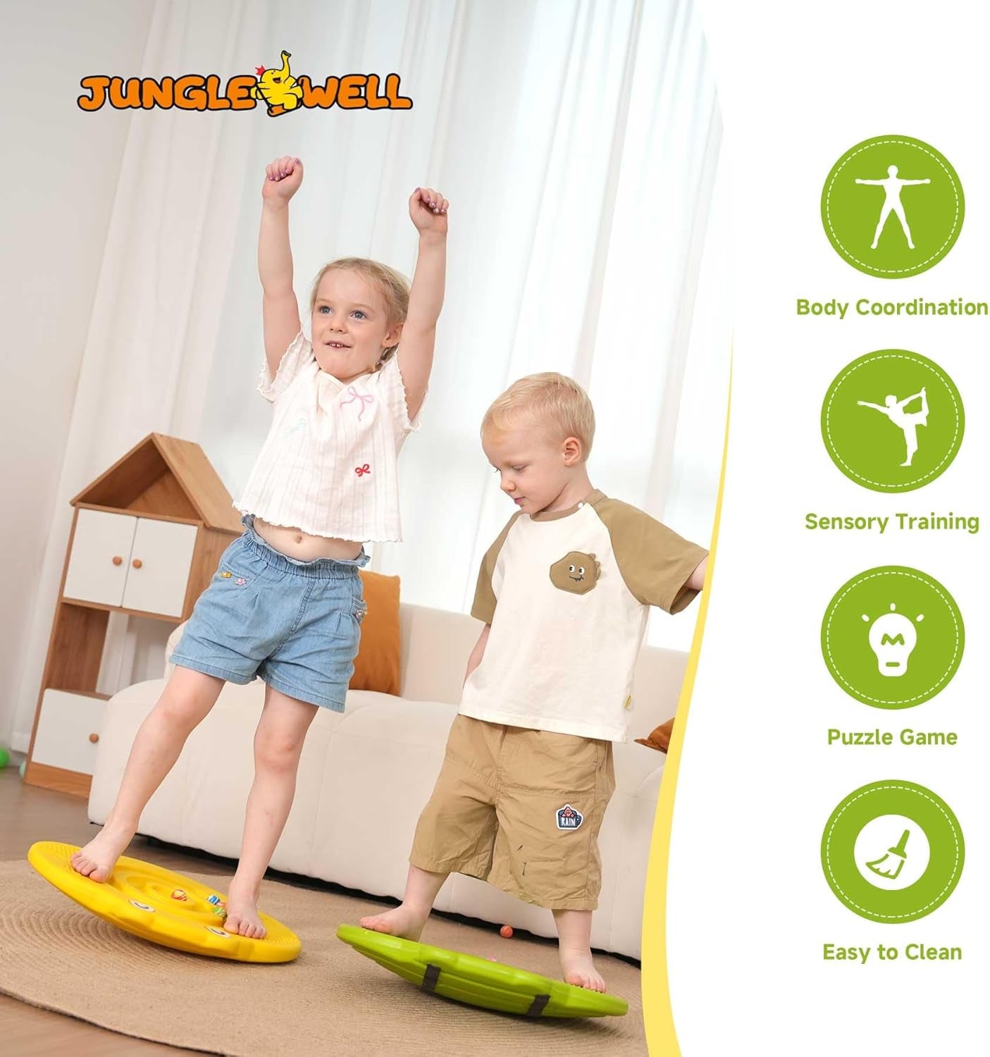 Wobble Balance Board for Kids-Yellow Frog Design with Maze Track & Balls| Dual-Sided Sensory Rocker Board| Non-Slip Tactile Surface|100Kg Weight Limit| Safe Toy for Toddlers & Parent-Child Play